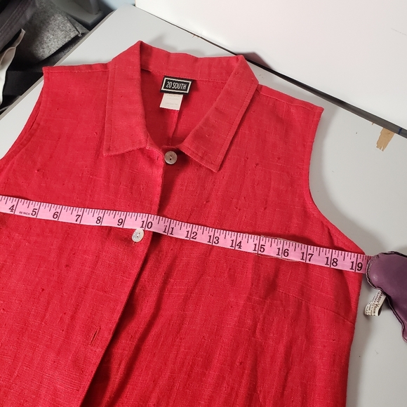 Linen Slub Shirt Shift Collar Button-Down Nautical Preppy Travel Vacay USA Maxi - Picture 7 of 12